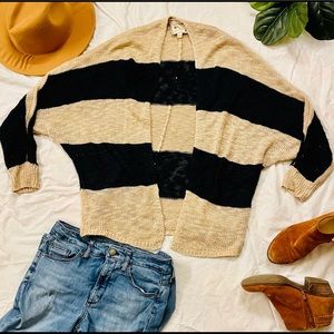 Pink Rose Large Acrylic Navy Blue Striped Sweater